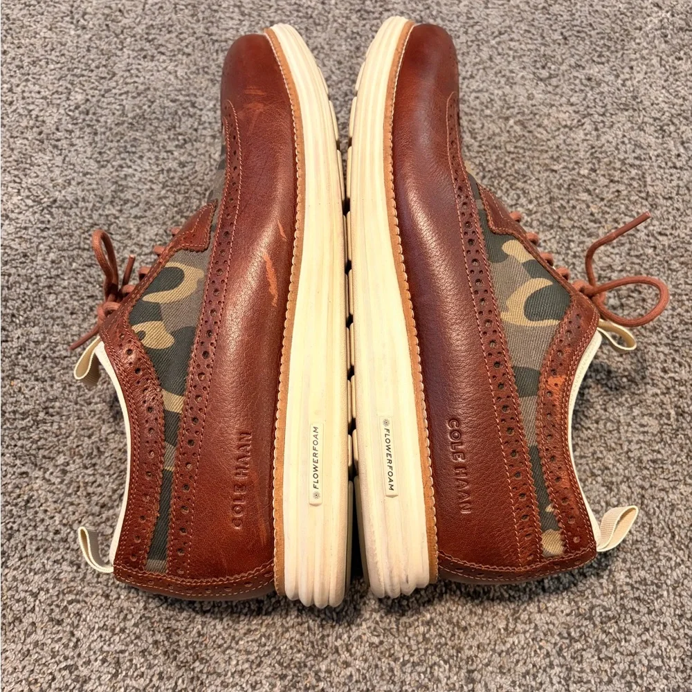 Men's Brown Leather & Camo Wingtip Oxford — Lightweight Dress Sneaker